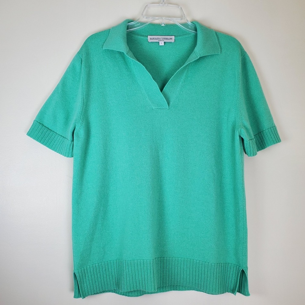 Barbara Lohmann Polo Sweater Short Sleeve Green Large Made In Italy Quiet Luxury